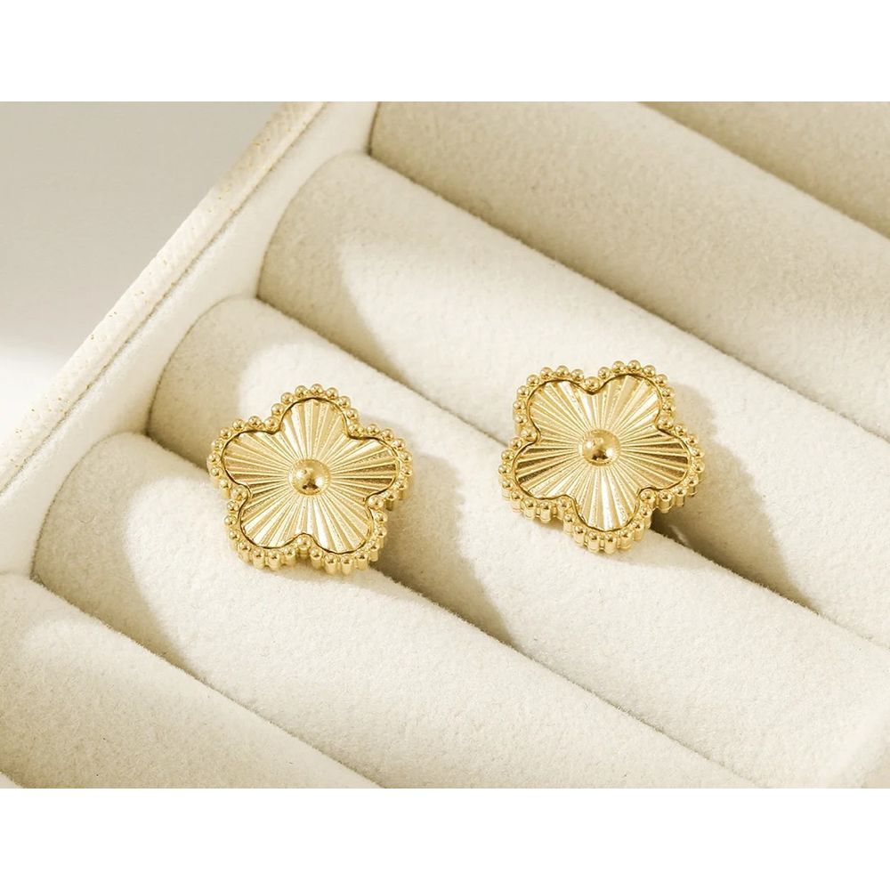 NEW Floral Etched‎ Stud Earrings PVD Gold Plated 316L Statement Jewelry, 14.7
